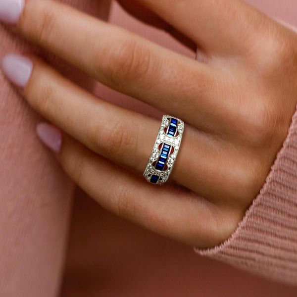 Katelyn | Blue Sapphire Ring Rope Through The Hole Unique Wedding Band