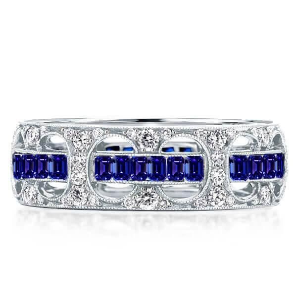 Katelyn | Blue Sapphire Ring Rope Through The Hole Unique Wedding Band