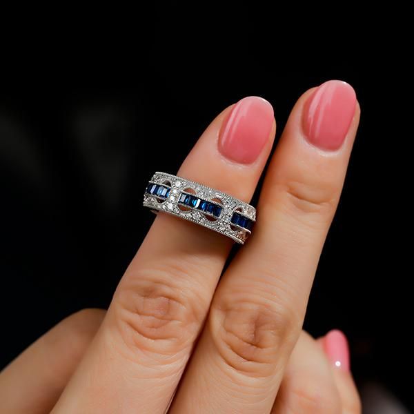 Katelyn | Blue Sapphire Ring Rope Through The Hole Unique Wedding Band