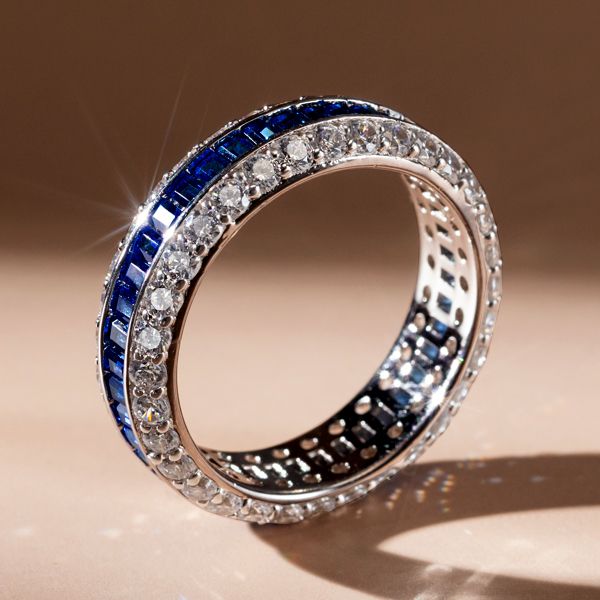 Aubree | Triple Row Created White & Blue Sapphire Eternity Wedding Band