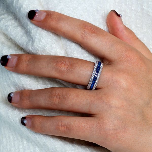 Aubree | Triple Row Created White & Blue Sapphire Eternity Wedding Band