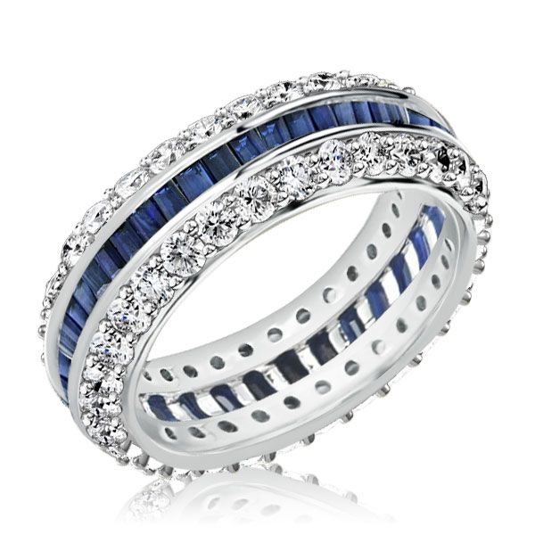 Aubree | Triple Row Created White & Blue Sapphire Eternity Wedding Band