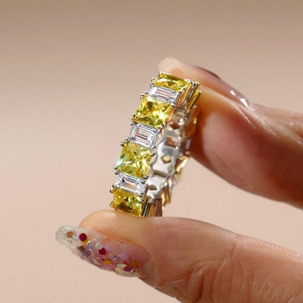 Seraphina | Two Tone Radiant Cut Yellow & White Sapphire Wedding Band