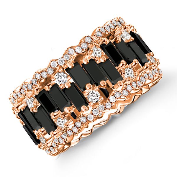 Tatum | Black Baguette Cut Rose Gold Eternity Wedding Band For Women