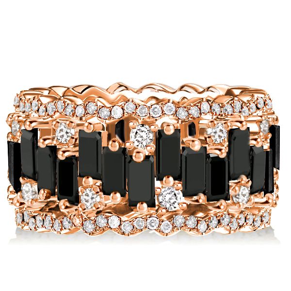 Tatum | Black Baguette Cut Rose Gold Eternity Wedding Band For Women
