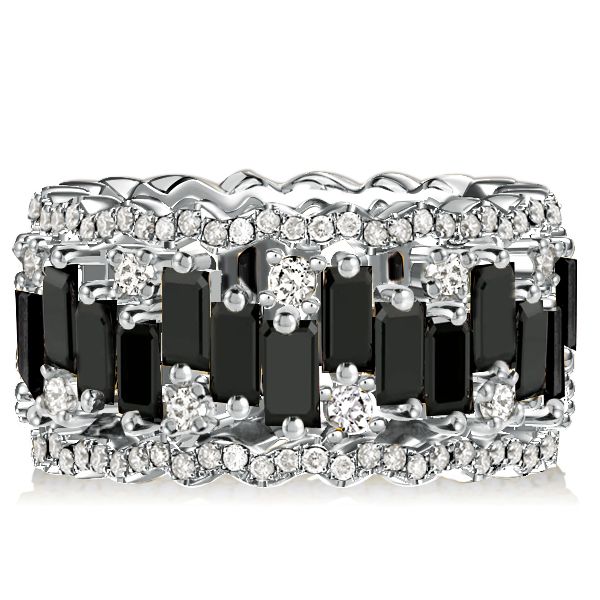 Tatum | Black Baguette Cut Rose Gold Eternity Wedding Band For Women