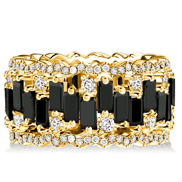 Tatum | Black Baguette Cut Rose Gold Eternity Wedding Band For Women