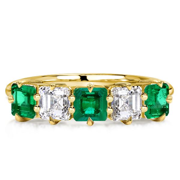 Karsyn | Five Stone Asscher Cut Green Emerald Half Eternity Wedding Band For Women