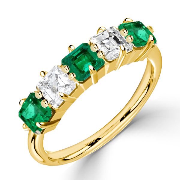 Karsyn | Five Stone Asscher Cut Green Emerald Half Eternity Wedding Band For Women