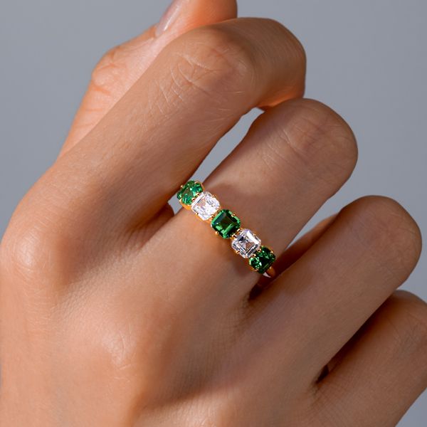 Karsyn | Five Stone Asscher Cut Green Emerald Half Eternity Wedding Band For Women