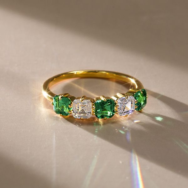 Karsyn | Five Stone Asscher Cut Green Emerald Half Eternity Wedding Band For Women
