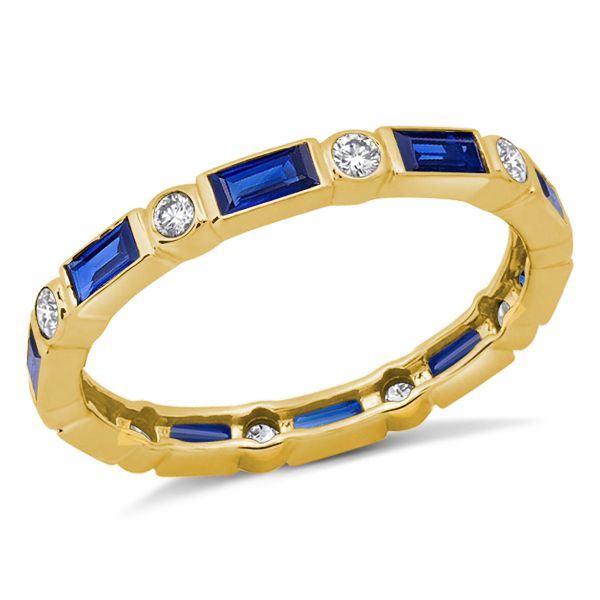 Whitley | Bezel Baguette Blue Sapphire Eternity Wedding Band For Women