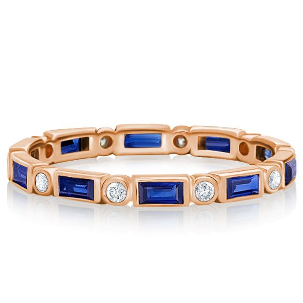Whitley | Bezel Baguette Blue Sapphire Eternity Wedding Band For Women