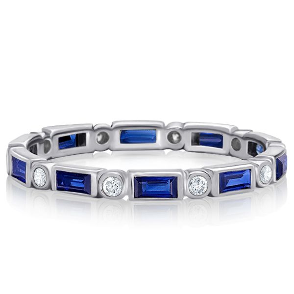 Whitley | Bezel Baguette Blue Sapphire Eternity Wedding Band For Women