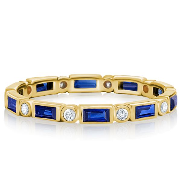 Whitley | Bezel Baguette Blue Sapphire Eternity Wedding Band For Women
