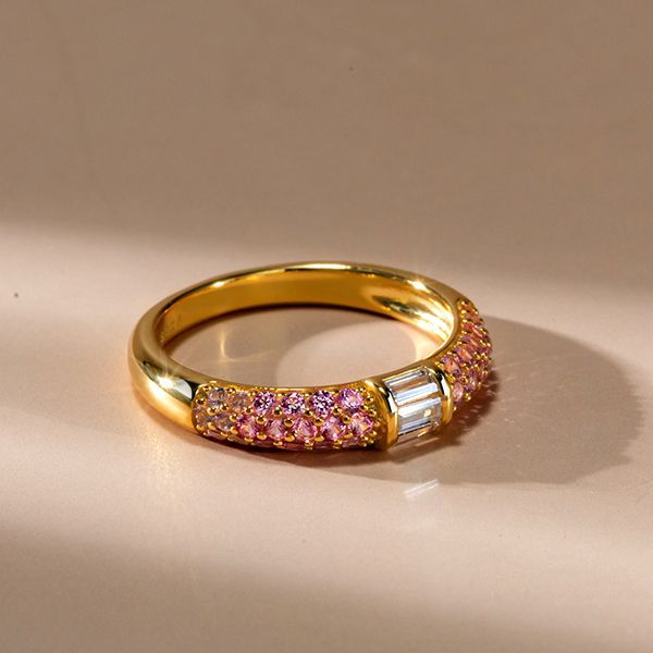 Malia | Micro Pave Baguette Pink Stone Half Eternity Wedding Band
