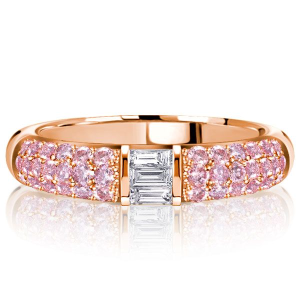 Malia | Micro Pave Baguette Pink Stone Half Eternity Wedding Band