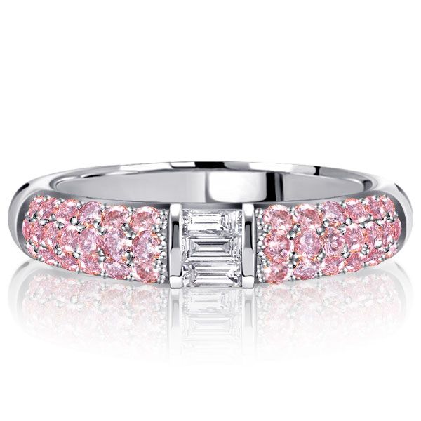 Malia | Micro Pave Baguette Pink Stone Half Eternity Wedding Band