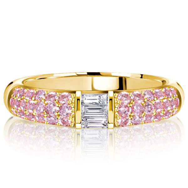 Malia | Micro Pave Baguette Pink Stone Half Eternity Wedding Band