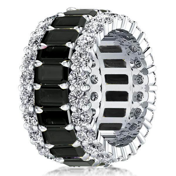 Freya | Triple Row Created Emerald Black Sapphire Wedding Band
