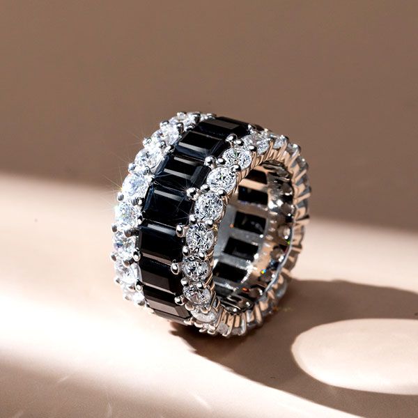 Freya | Triple Row Created Emerald Black Sapphire Wedding Band
