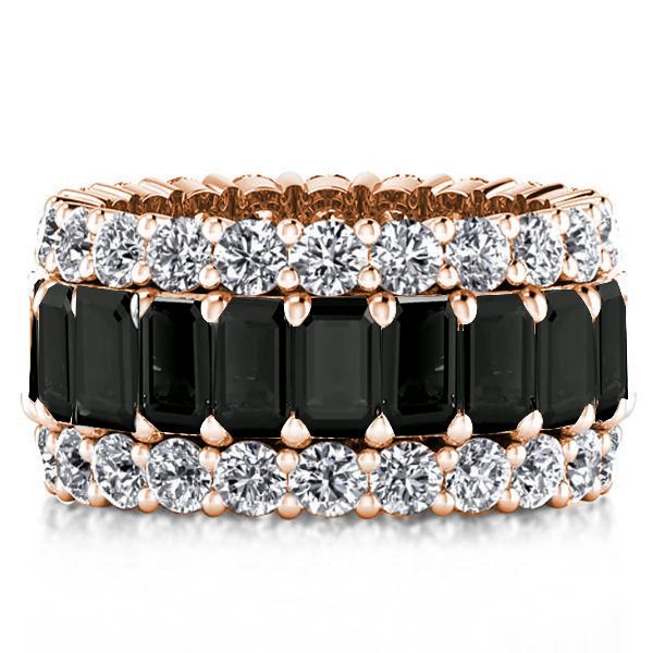 Freya | Triple Row Created Emerald Black Sapphire Wedding Band