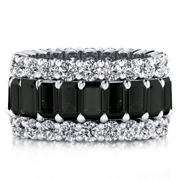 Freya | Triple Row Created Emerald Black Sapphire Wedding Band