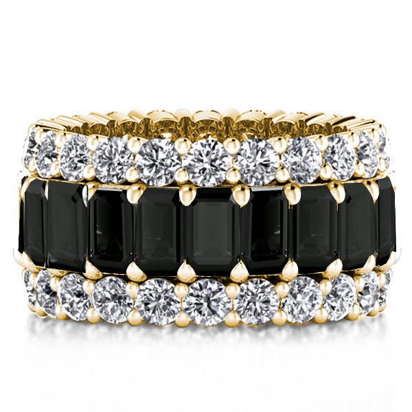 Freya | Triple Row Created Emerald Black Sapphire Wedding Band