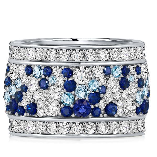 Laylani | Blue Round Multi Row Eternity Wedding Band For Women
