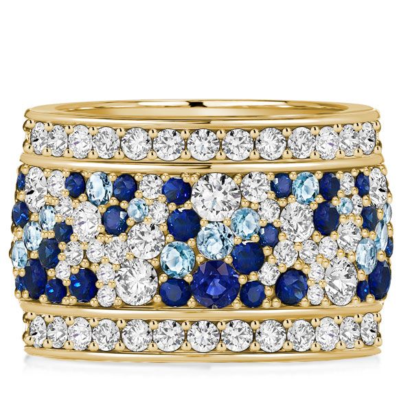 Laylani | Blue Round Multi Row Eternity Wedding Band For Women