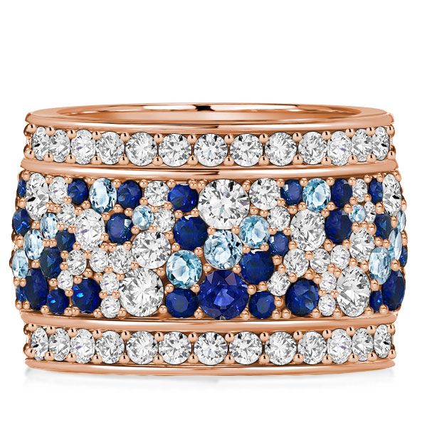 Laylani | Blue Round Multi Row Eternity Wedding Band For Women