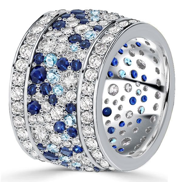Laylani | Blue Round Multi Row Eternity Wedding Band For Women