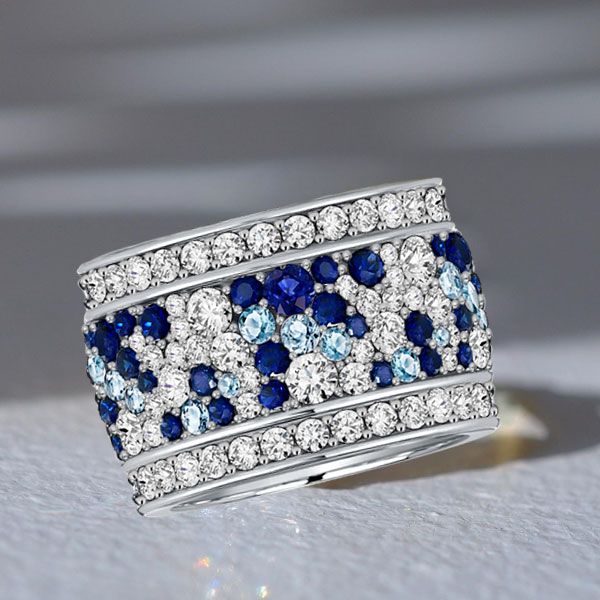 Laylani | Blue Round Multi Row Eternity Wedding Band For Women