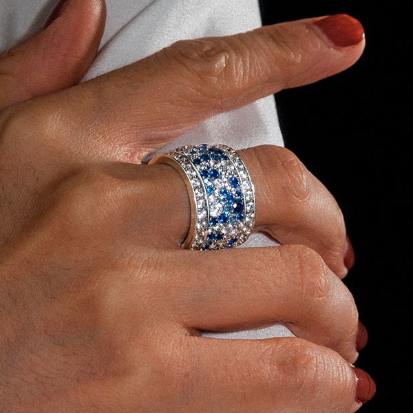 Laylani | Blue Round Multi Row Eternity Wedding Band For Women