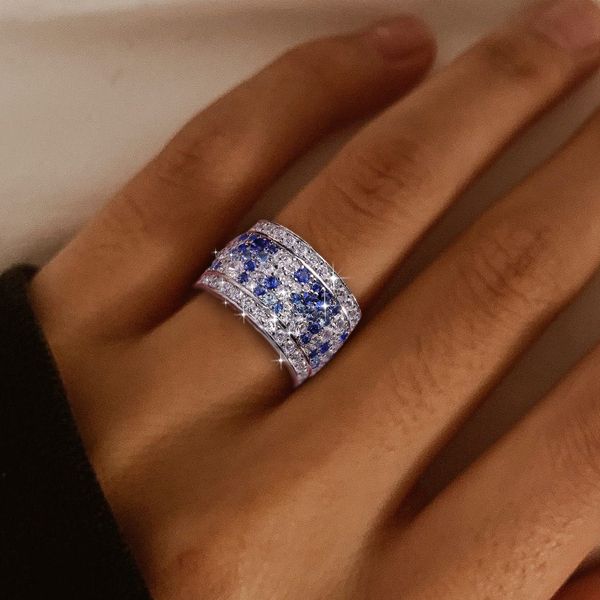 Laylani | Blue Round Multi Row Eternity Wedding Band For Women