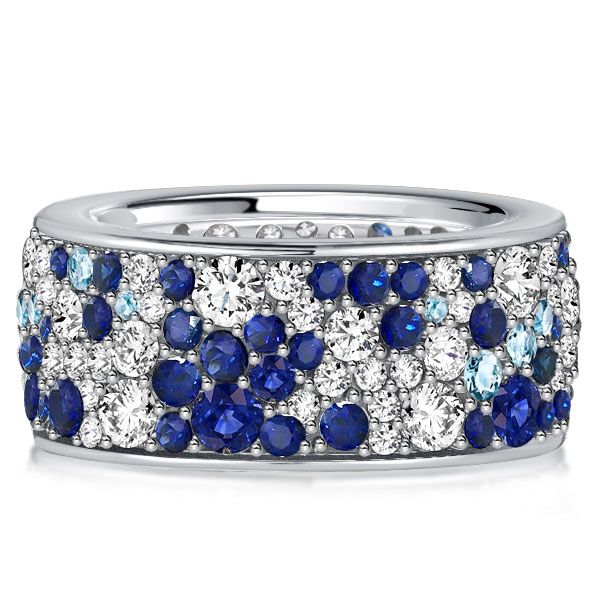 Indigo | Blue Sapphire Eternity Band Wide Band Rings For Ladies