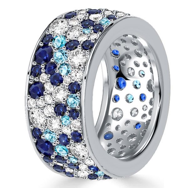 Indigo | Blue Sapphire Eternity Band Wide Band Rings For Ladies