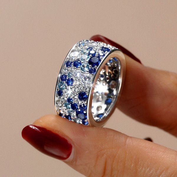 Indigo | Blue Sapphire Eternity Band Wide Band Rings For Ladies