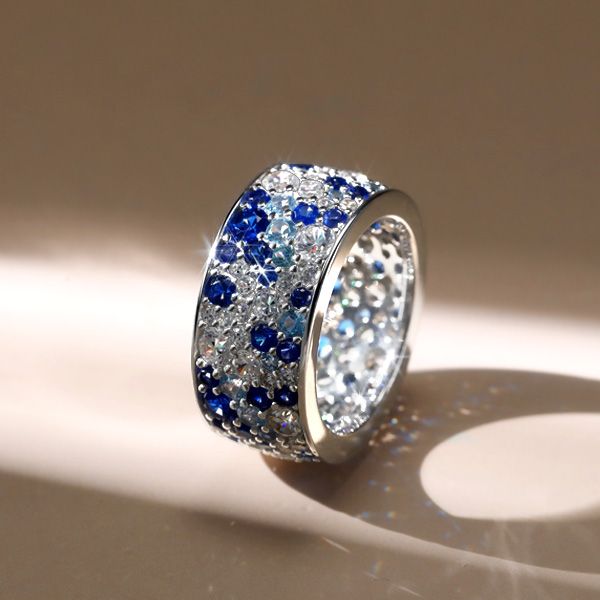 Indigo | Blue Sapphire Eternity Band Wide Band Rings For Ladies