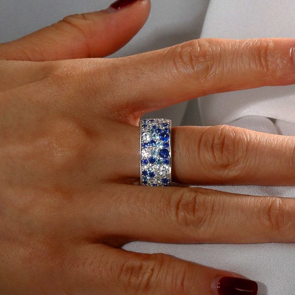 Indigo | Blue Sapphire Eternity Band Wide Band Rings For Ladies