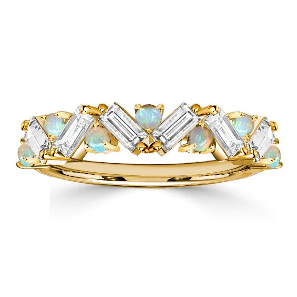 Presley | Opal Ring Baguette Wedding Band Half Eternity Band For Women