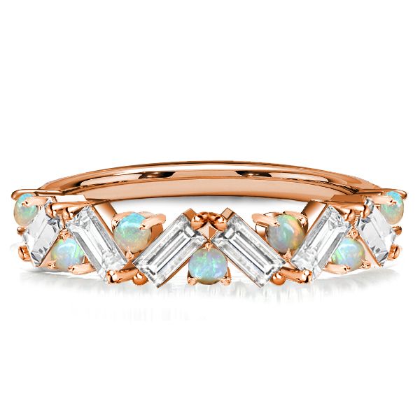 Presley | Opal Ring Baguette Wedding Band Half Eternity Band For Women