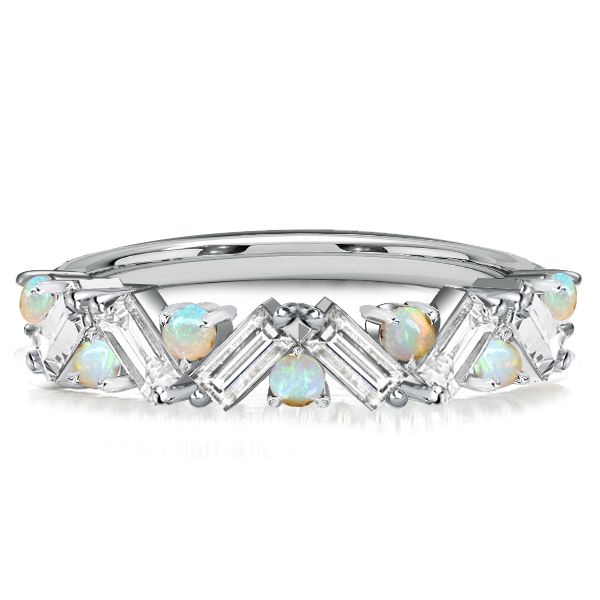 Presley | Opal Ring Baguette Wedding Band Half Eternity Band For Women