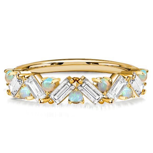 Presley | Opal Ring Baguette Wedding Band Half Eternity Band For Women