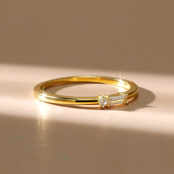 Kenzie | Baguette Cut Classic Wedding Band Morse Code Ring