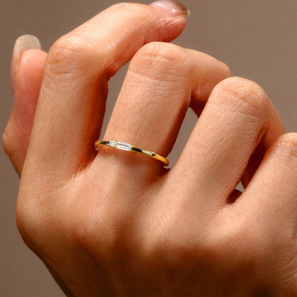 Kenzie | Baguette Cut Classic Wedding Band Morse Code Ring