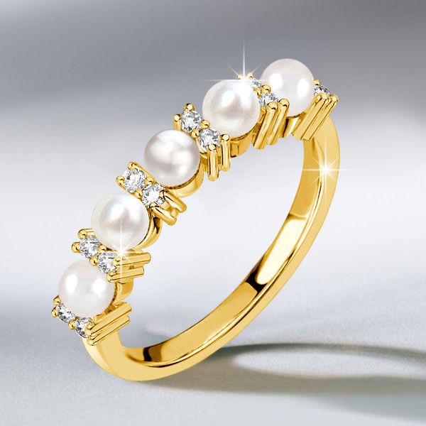 Ila | Pearl Band Ring Pearl Five Stone Half Eternity Wedding Band