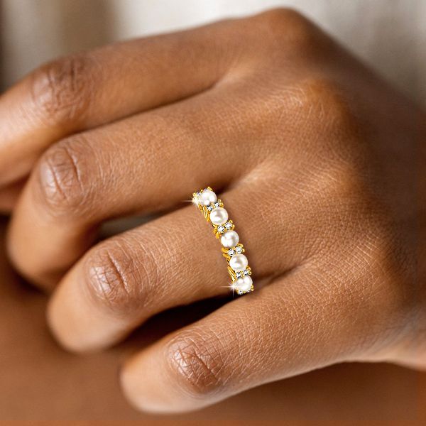 Ila | Pearl Band Ring Pearl Five Stone Half Eternity Wedding Band