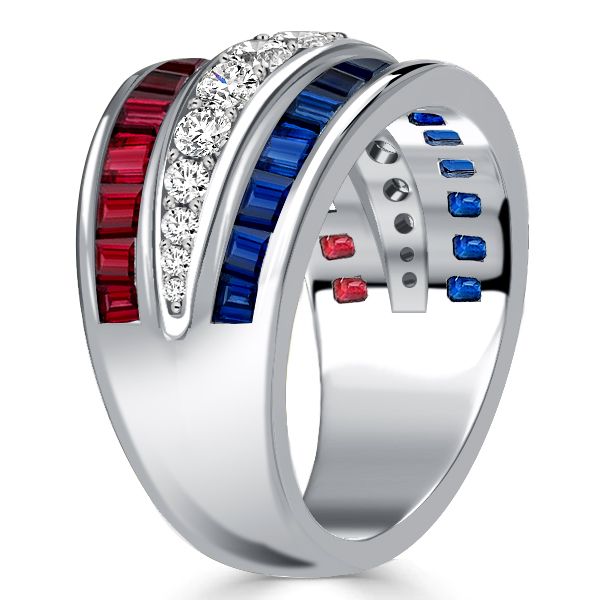 Arely | Triple Row Blue Sapphire Wedding Band Ruby Ring