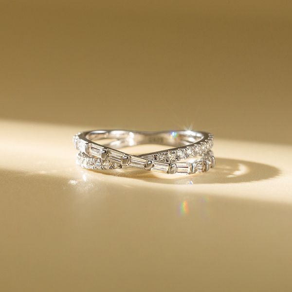 Dorothy | Round & Baguette Cross Wedding Band Crossover Ring